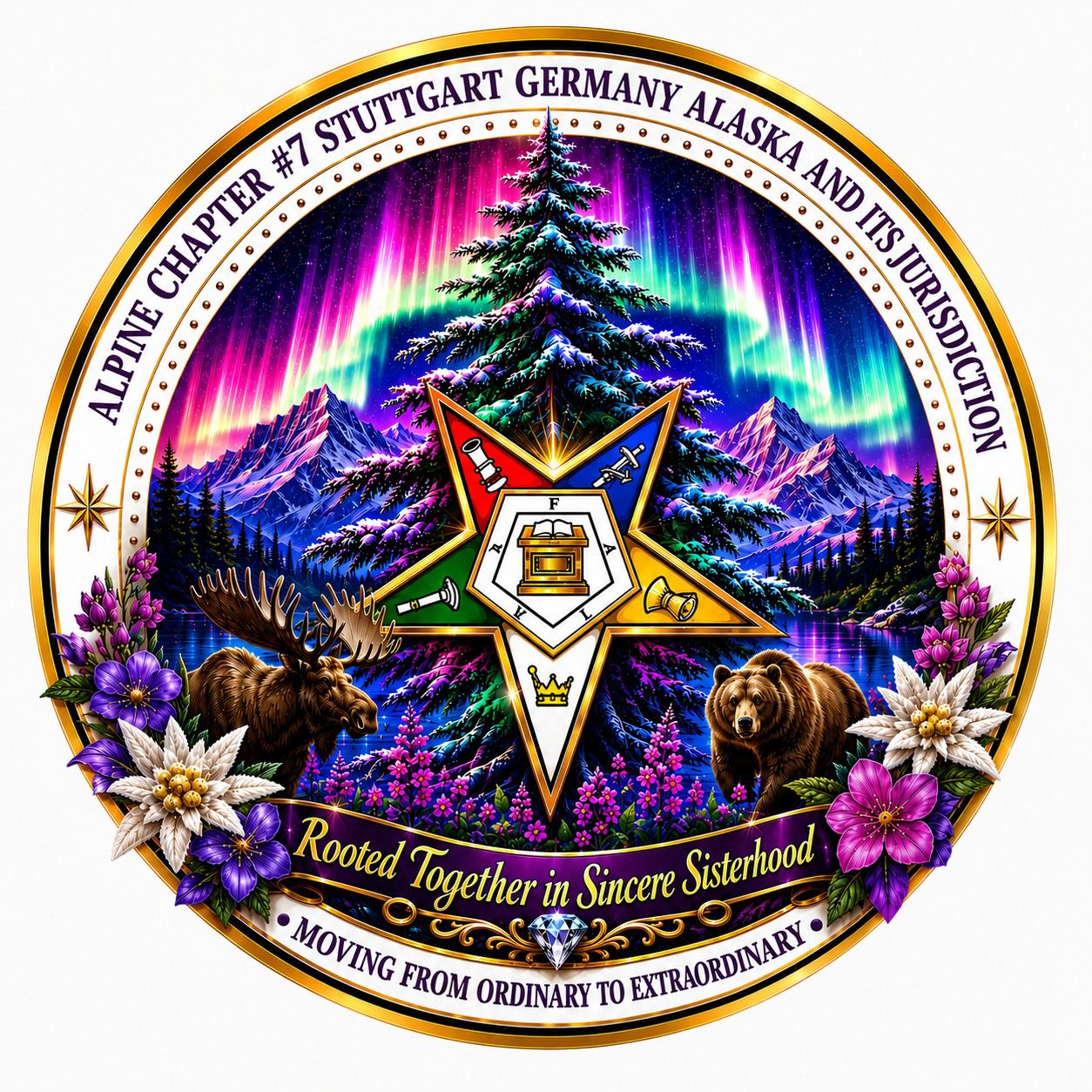 Alpine Chapter #7 emblem for the Order of the Eastern Star Alaska Jurisdiction