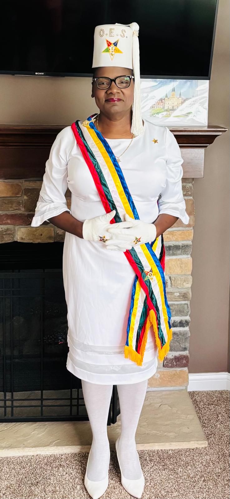 Alpine Chapter leadership member in Eastern Star ceremonial hat